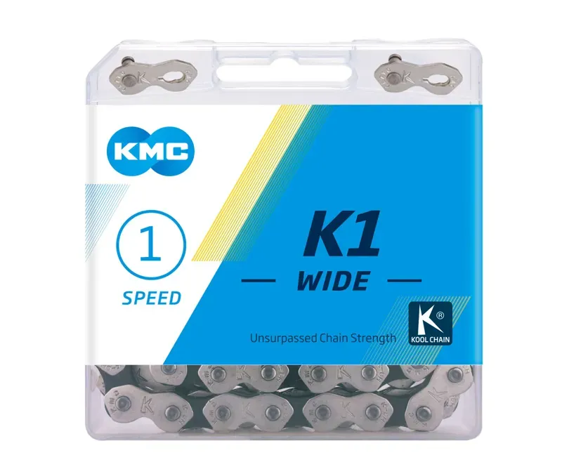 Kmc K1 Wide 112 Links 1/8in Single Speed Chain in Silver-1