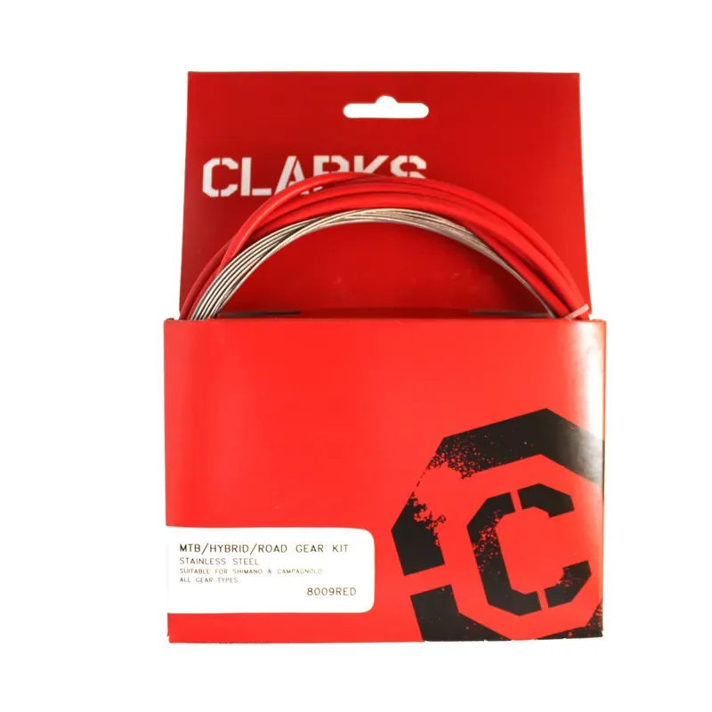 Clarks S/S Front/Rear Gear Cable Kit w/Outer Casing in Red